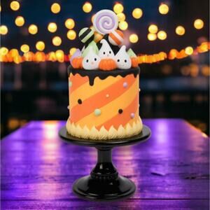 December Diamonds 12” Orange Faux Halloween Cake With Ghosts NEW
